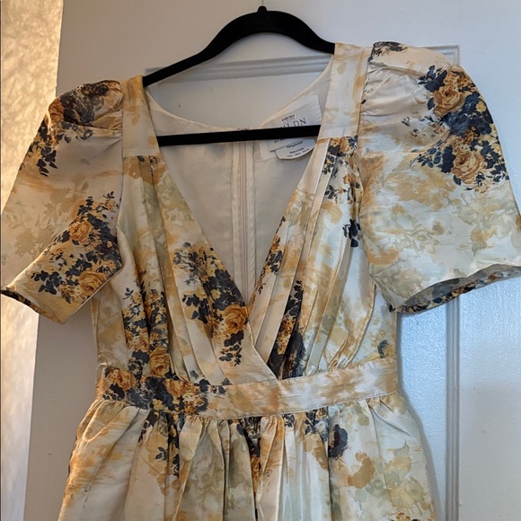 BHLDN by Anthropologie Aurora puff - sleeve taffeta maxi dress yellow floral 2 - Picture 8 of 8